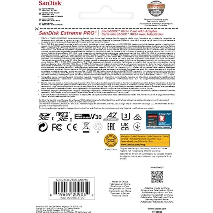 SanDisk Extreme PRO microSDXC UHS-I Speicherkarte 2TB + SD Adapter & RescuePRO Deluxe (5K, 4K UHD, A2, Class 10, U3, V30) – Bild 4