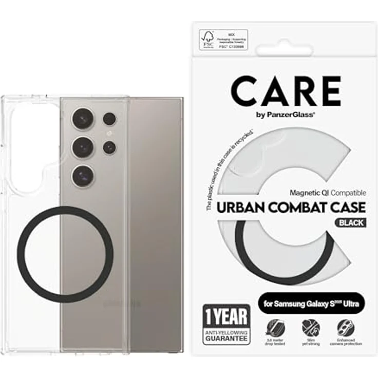 Panzerglass Care Flaggenschiff-Schutzhülle für Samsung Galaxy S25 Ultra, Anti-Vergilbung, recycelter Kunststoff, Schwarz – Bild 3