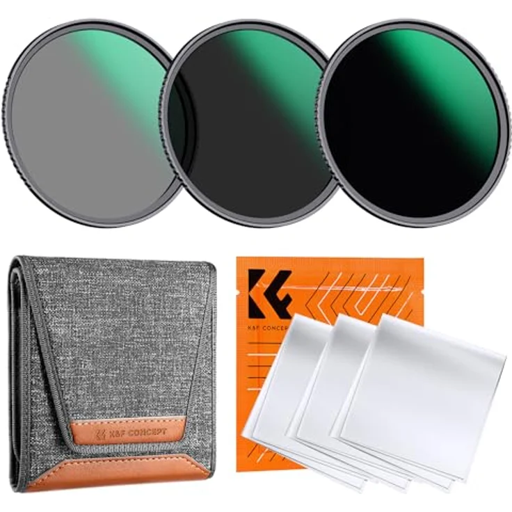 K&F CONCEPT 67mm ND Filterset (ND8, ND64, ND1000) mit Tasche und 3 Tüchern, fester Neutraldichte 3/6/10 Stopps, Nanobeschichtung, HD, wasserdicht (Nano Dazzle-Serie) – Bild 1