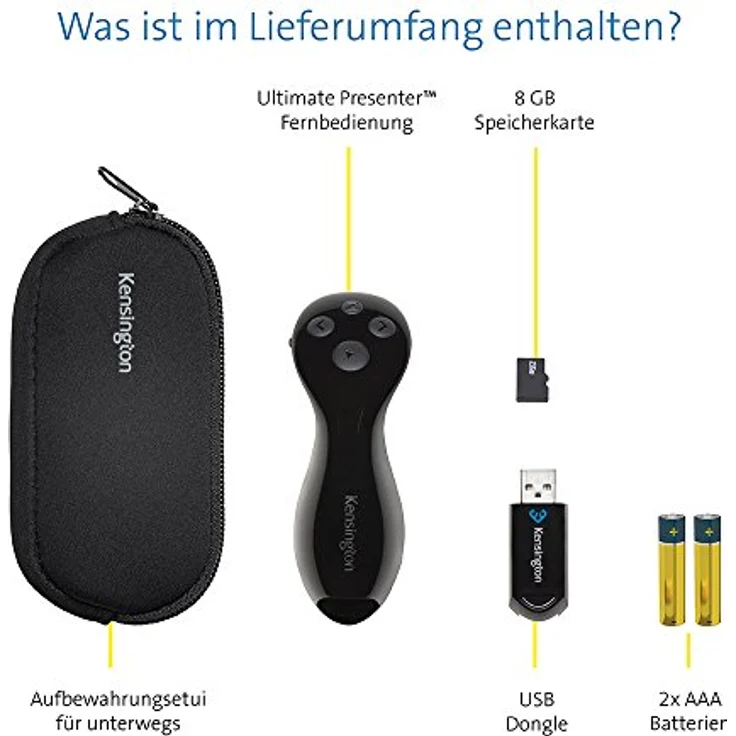 Kensington Ultimate Presenter, m. virtuellem Pointer zur Sichtbarkeit auf TV-LED Bildschirmen, 20m Reichw., Inkl. 8 GB Micro SD Speicher, f. Window & macOS, ideal fürs Home Office, schwarz, K75233EU – Bild 6