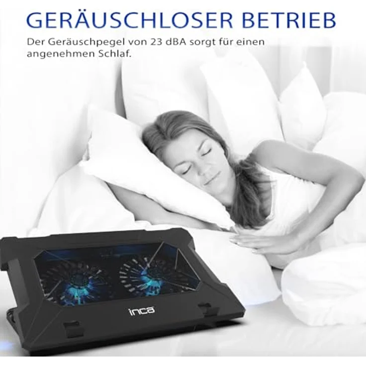 İnca INC-321RX Laptop Kühler, Cooling Pad für 7-17 Zoll, 2 leise Lüfter mit blauen LEDs, höhenverstellbar, Anti-Rutsch-Design, 2 USB-Ports, schwarz – Bild 4
