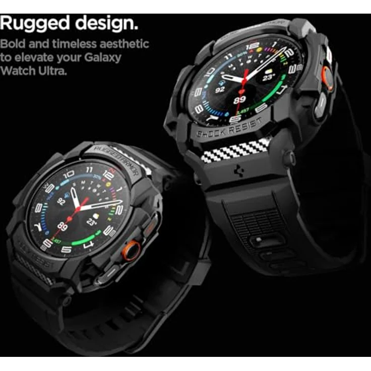 Spigen Rugged Armor Pro Hülle mit Armband für Samsung Galaxy Watch Ultra 47mm (2024) - Matt Schwarz, Stoßfestes TPU & präzise Funktionsausschnitte – Bild 4
