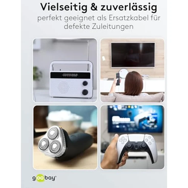 Goobay 97350 Euro Anschlusskabel beidseitig abgewinkelt, 2 m, Schwarz Eurostecker (Typ C, E 7-16) > Gerätebuchse C12 – Bild 7