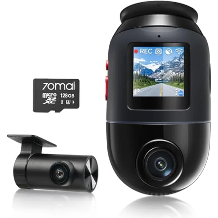 70mai 4K Omni X800 Dashcam mit 128 GB Speicherkarte, 360° drehbar (4K Ultra HD, WLAN, Starvis 2 IMX678, GPS & ADAS, Super Nachtsicht, f/1.7, App Steuerung)