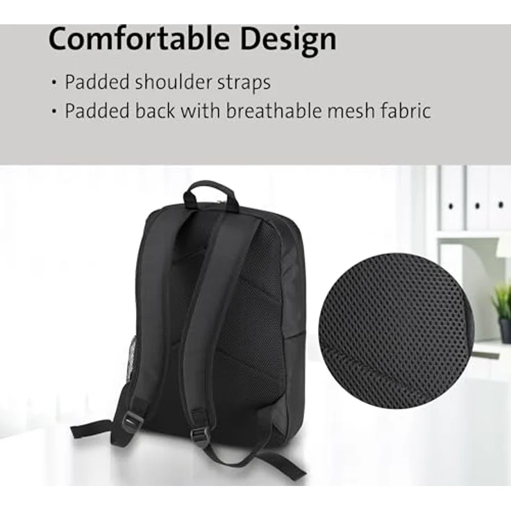 Kensington Laptop-Rucksack Simply Portable Lite, Kunstfaser schwarz, für Laptops bis 35,6 cm (14 Zoll), mit gepolsterten Schultergurten und Reißverschlussfach – Bild 4