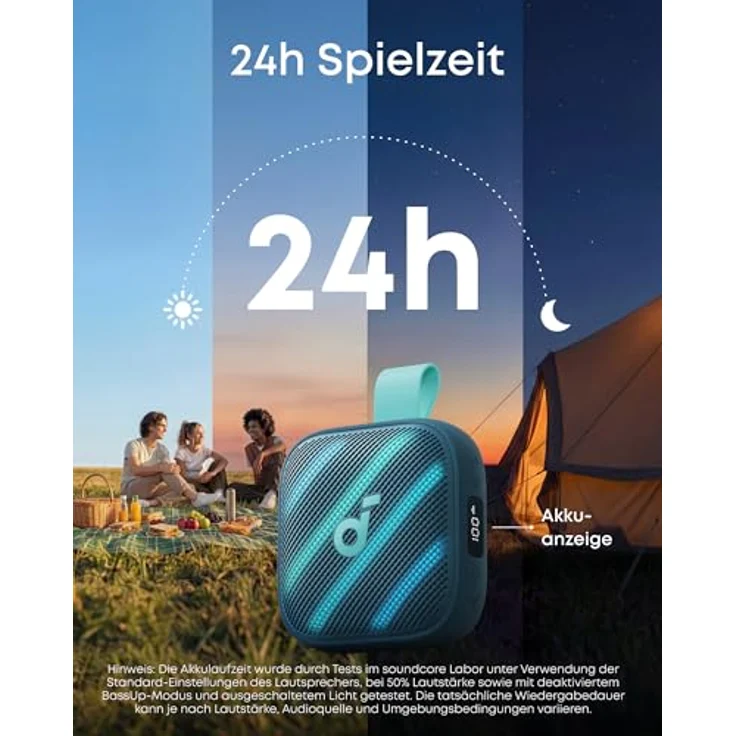 soundcore Boom Go 3i, tragbarer Bluetooth-Lautsprecher mit 15W Sound, 24h Spielzeit, IP68 wasserdicht, RGB Lichtshow, Ladefunktion, Blau – Bild 3