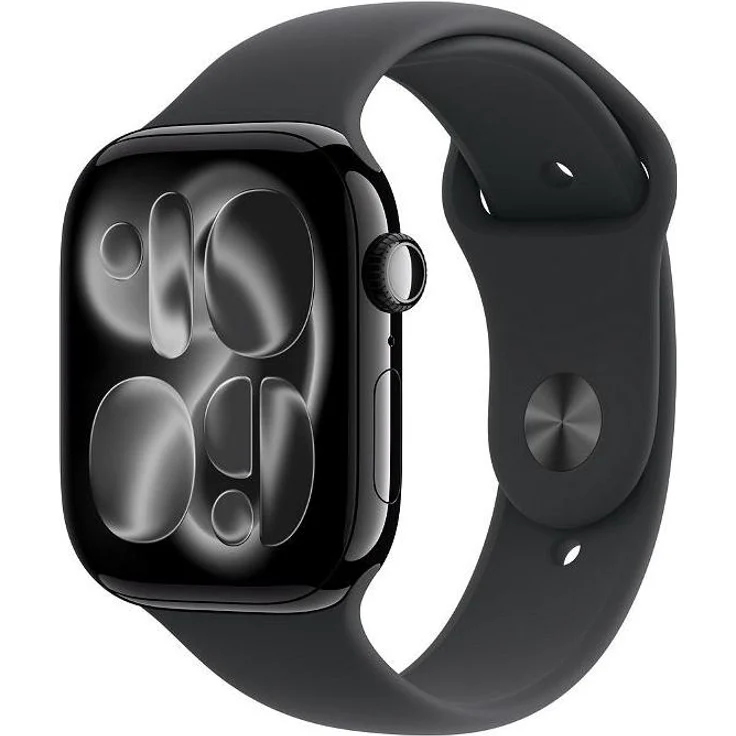 Apple Watch Series 11, 46mm Smartwatch in Jet Black mit schwarzem Sportarmband M/L, Apple S10 SiP, 64-Bit Dual-Core, GPS, EKG-Funktion, wasserdicht bis 50m