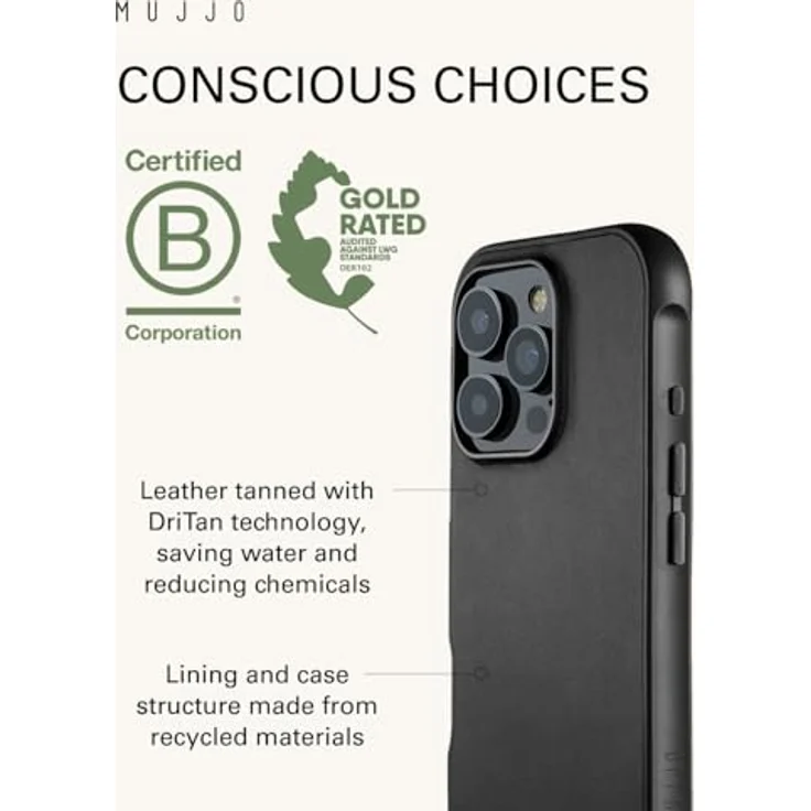 Mujjo Leather Shield Case iPhone 16 Pro Schwarz - Ultimative Schlagfestigkeit, Premium Velore Leder, MagSafe kompatibel – Bild 4