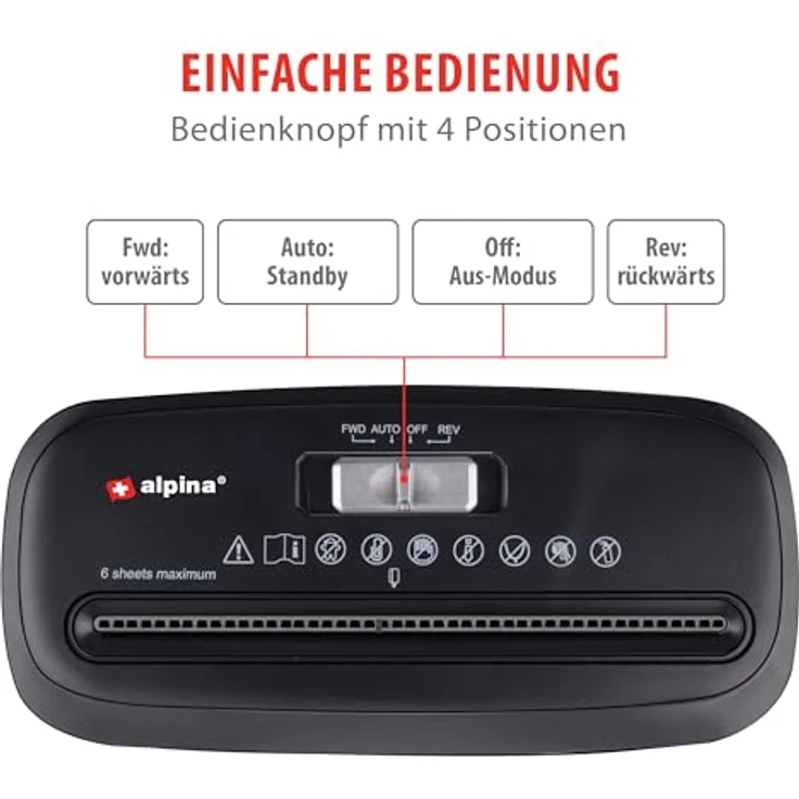 ALPINA SPORTS Aktenvernichter, Paper Shredder 230V, 190W, leistungsstark und effizient – Bild 6