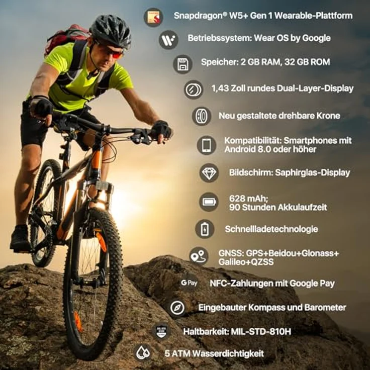 Ticwatch Pro 5 Enduro Smartwatch für Männer Android Wear OS Smart Watch 90 Std. Akku 110+ Trainingsmodi 7/24 Herzfrequenz 5ATM GPS Kompass Nur Android kompatibel – Bild 2
