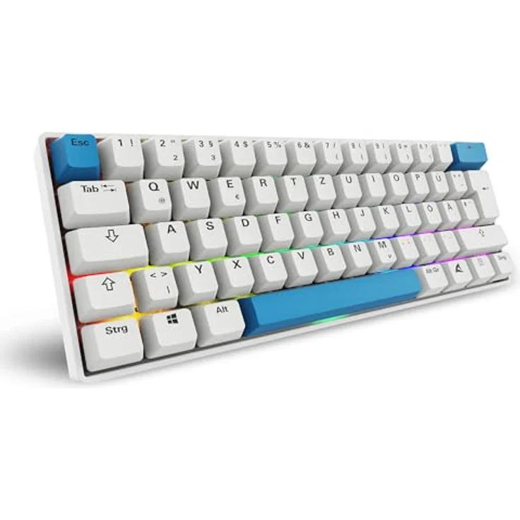 Sharkoon Skiller SGK50 S4 Gen2 PBT, Gaming-Tastatur mit Gateron G-Pro Yellow Schaltern, 60% DE-Layout, weiß, abnehmbares USB-C Spiralkabel – Bild 1