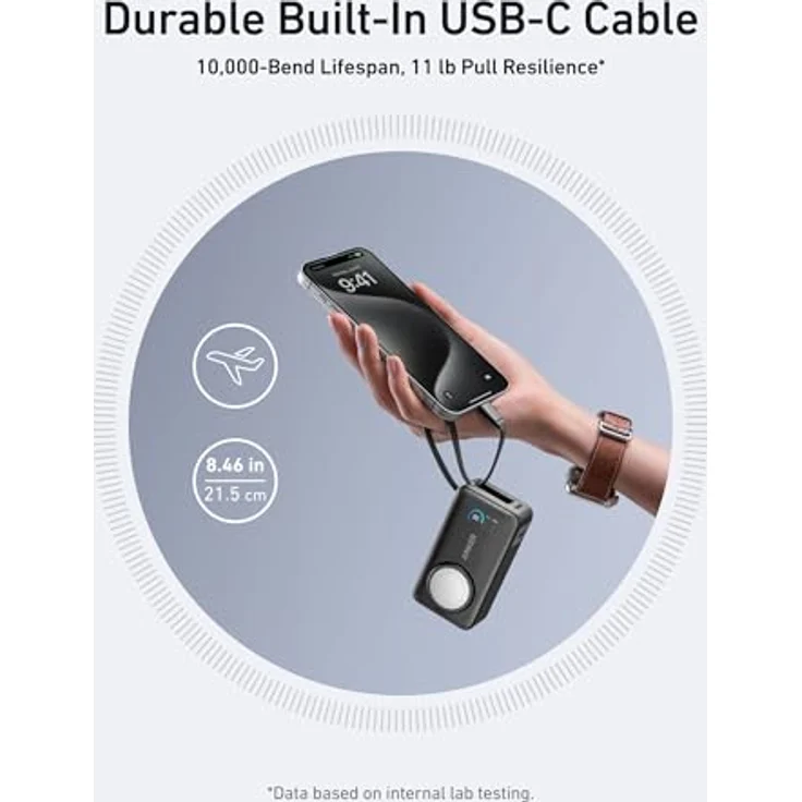 Anker MagGo Powerbank für Apple Watch, 10.000mAh mit integriertem USB-C-Kabel, offiziell zertifiziert, 35W Max. - Blau – Bild 4