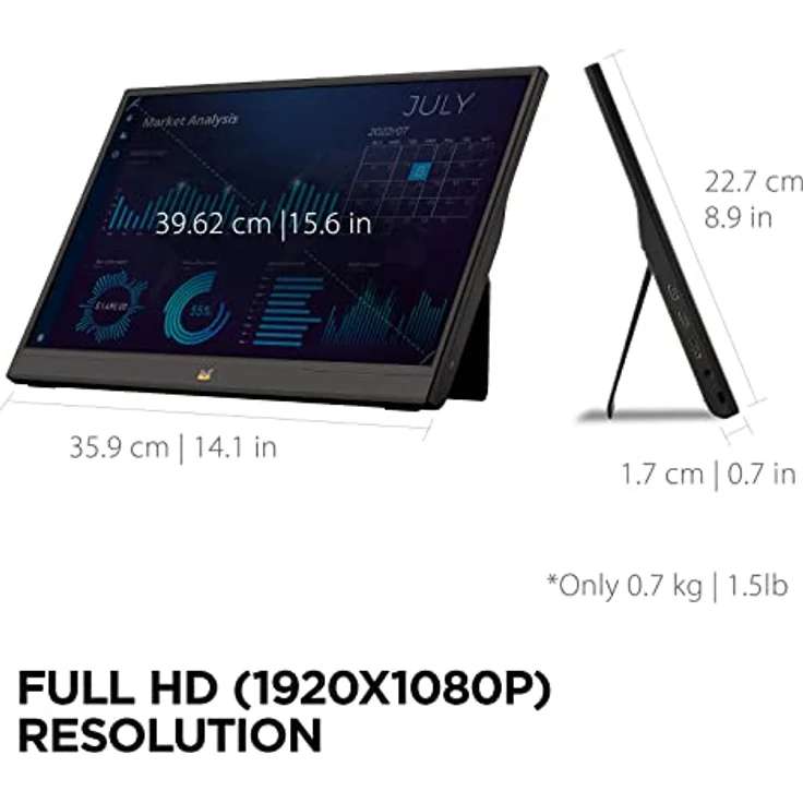 Viewsonic VA1655 40 cm (15.6 Zoll) Portabler Monitor (Full-HD, IPS-Panel, mini-HDMI, 2x USB-C für Raspberry Pi/Xbox/PS4/PS5, Lautsprecher) Schwarz – Bild 4