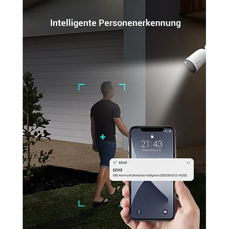 EZVIZ Akku Kamera, 100% kabellos, 2MP Außenkamera mit PIR Sensor und Farbnachtsicht, aktive Verteidigung mit Siren und Spotlight, Zwei-Wege-Audio, 5400mAh Batterie. KI Personenerkennung verfügbar, CB3 – Bild 3
