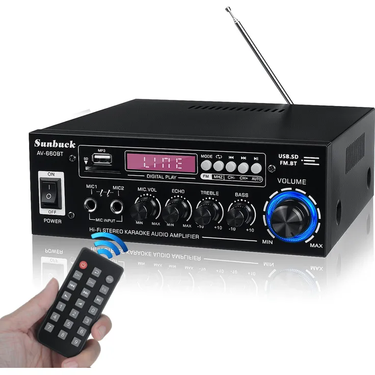 INSMA 1200W HiFi Bluetooth Vollverstärker, Stereo Digital Radio FM, schwarz, mit Fernbedienung und 5-Band-EQ-Mixer
