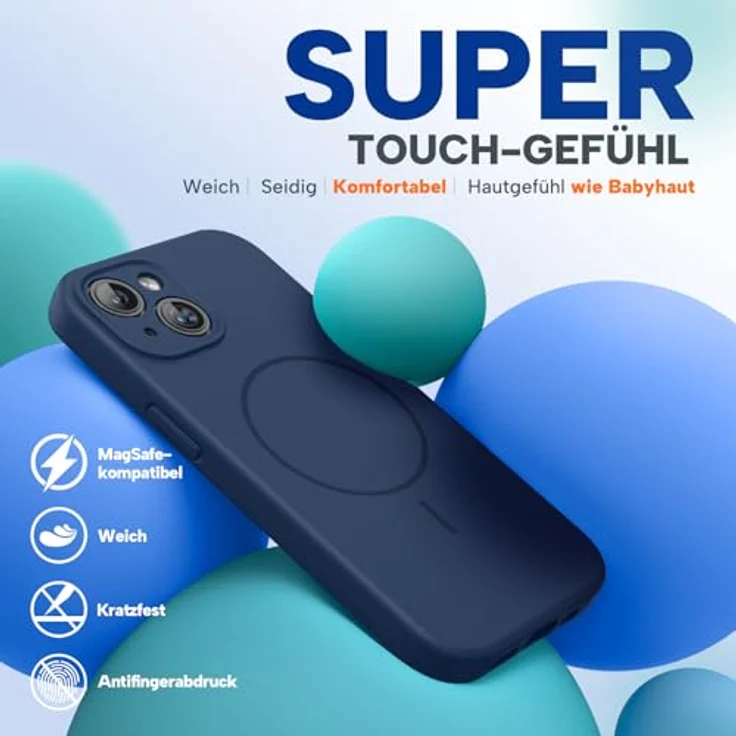 Miracase iPhone 14 Hülle mit MagSafe, Flüssigsilikon-Hülle mit weichem Mikrofaser-Innenfutter, kratzfest und stoßsicher, Dunkelblau – Bild 5