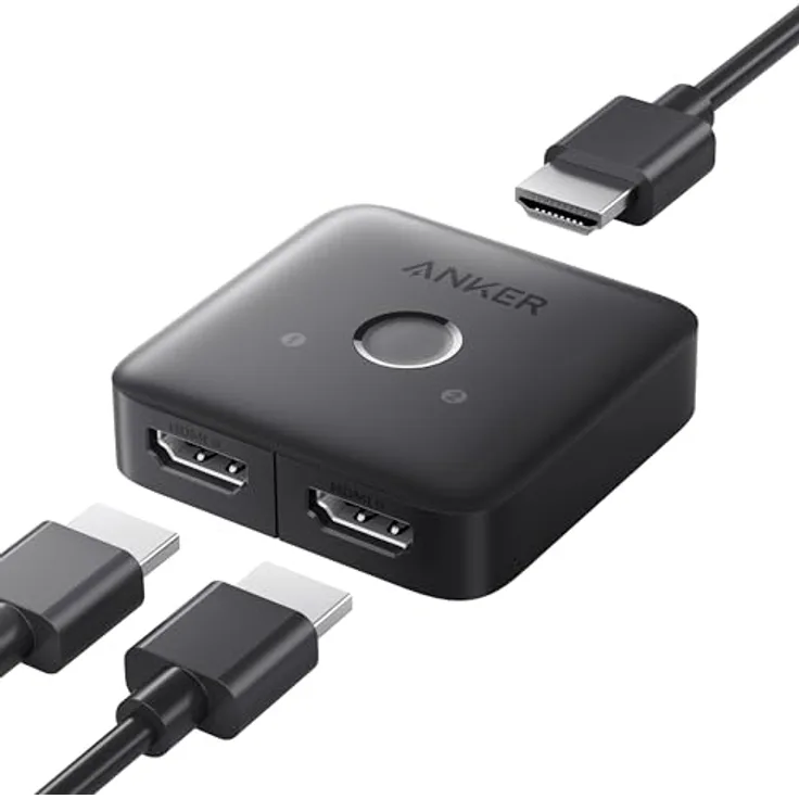 Anker HDMI-Switch, 4K @ 60 Hz, bidirektionaler Switch, 2-in-1-Ausgang, unterstützt HDR, 3D, Dolby, kompatibel mit Laptops, PC, Xbox Series, PS5/PS4, Projektor - glatte Oberfläche
