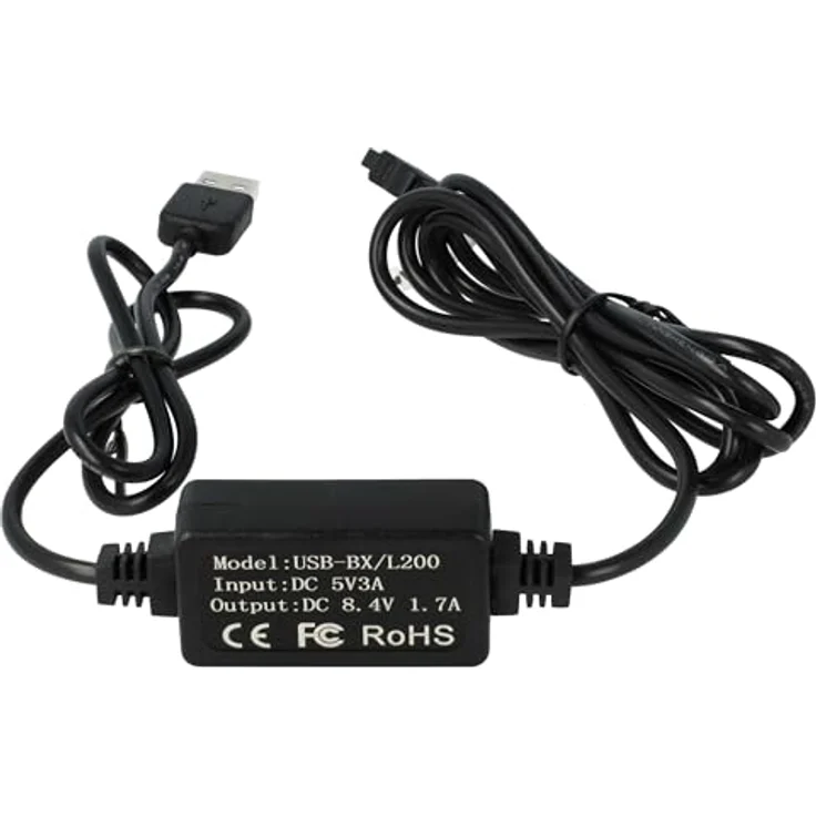 vhbw USB-Ladekabel für Sony DCR SR30, 170 cm lang, schwarz, zum gleichzeitigen Laden und Filmen – Bild 2