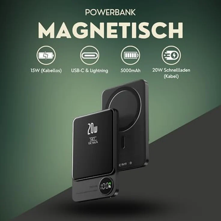 S&T Design Magnetische Powerbank 5000mAh, Kabellose Powerbank für iPhone Serie, PD 20W Mini Powerbank USB-C, Violett – Bild 2