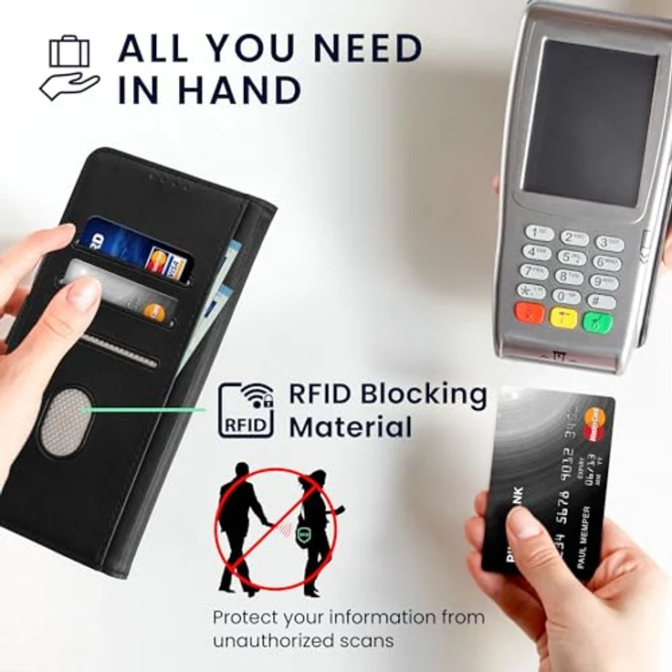 kwmobile Kunstleder Handyhülle für Apple iPhone SE (2022) / iPhone SE (2020) / iPhone 8 / iPhone 7 - Brieftaschen Schutzhülle aus PU-Leder mit Displayschutz, RFID-Schutz und Schwarz – Bild 3