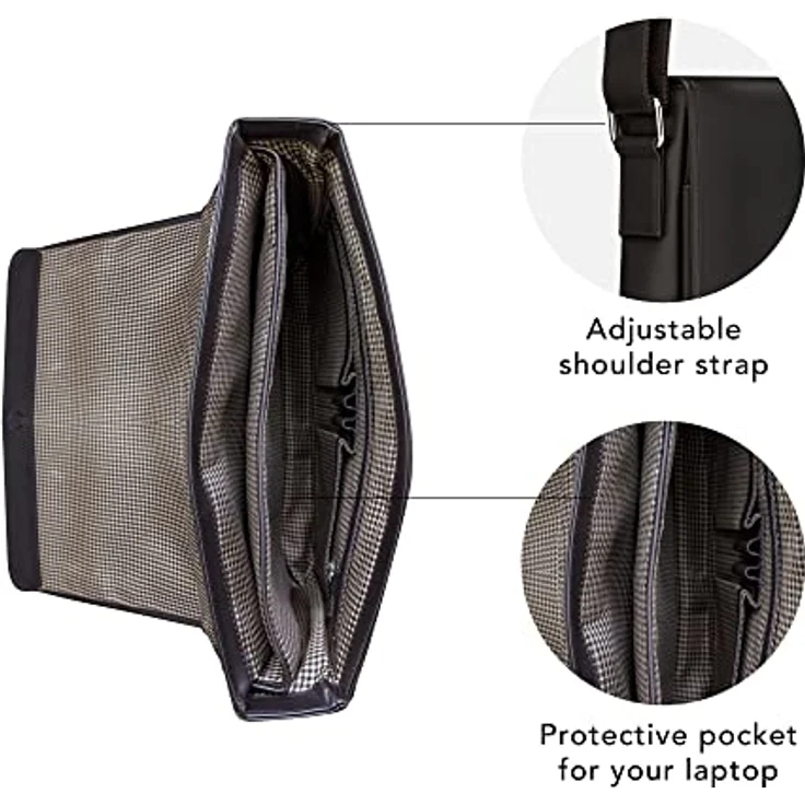 dbramante1928 MARSELISBORG 14" Notebooktasche aus nachhaltig beschafftem Vollnarbenleder, Schwarz, mit internem Organizer und verstellbarem Schultergurt – Bild 3