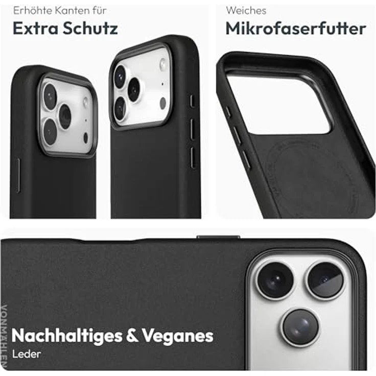 VONMÄHLEN Like Leather Case für iPhone 17 Pro Max, vegane Lederhülle mit MagSafe-Kompatibilität, schwarz – Bild 3