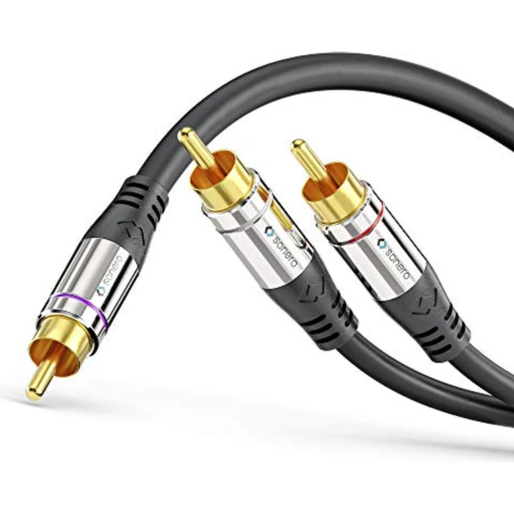 Sonero® Premium Cinch Audiokabel, 1x Cinch Stecker auf 2x Cinch Stecker 5,00m, vergoldete Kontakte, schwarz – Bild 1