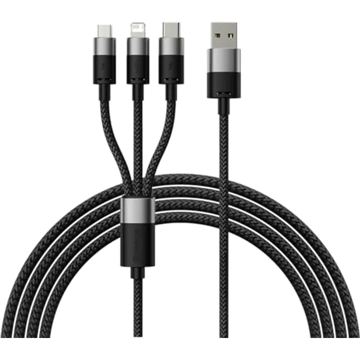 Baseus StarSpeed 3-in-1 USB-Kabel, USB-C / Micro-USB / Lightning, 3,5 A, 1,2 m, schwarz