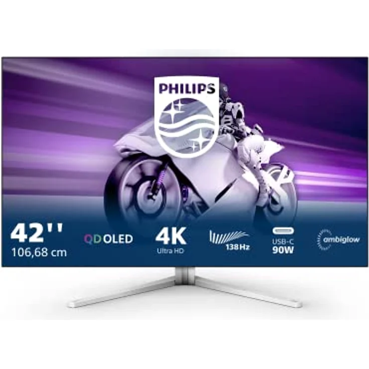PHILIPS Evnia 42M2N8900 - 42 Zoll UHD Gaming Monitor, 138 Hz, Ambiglow, FreeSync Premium, G-Sync Comp (3840x2160, 0.1ms GtG, HDMI 2.1, DisplayPort, USB-C (90W PD), USB Hub) grau/weiss – Bild 2