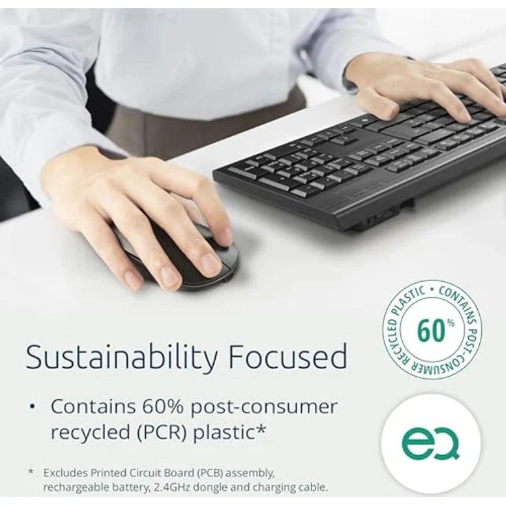 Kensington KM270 EQ Set Wiederaufladbare kabellose Full-Size Tastatur und Maus, spritzwassergeschützt, 2,4 GHz & BT 5.0, Schwarz – Bild 2