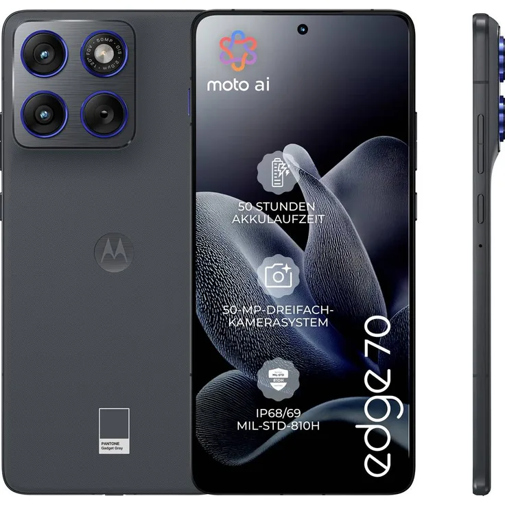 Motorola edge 70 Smartphone, 512GB, 16.9cm (6.67 Zoll) Super-HD-Display, 50-MP-Kamera, Gadget Gray, Android™ 16