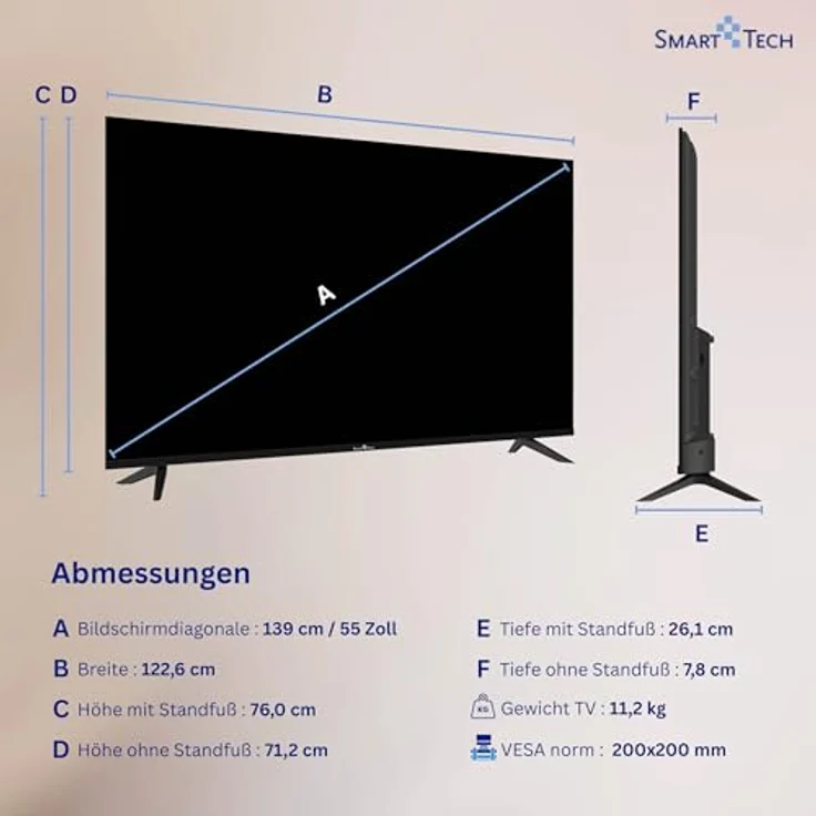 Smart Tech QLED Fernseher 55QV02K, 55 Zoll 4K UHD Smart TV mit HDR, Bluetooth, Triple-Tuner und VIDAA – Bild 3