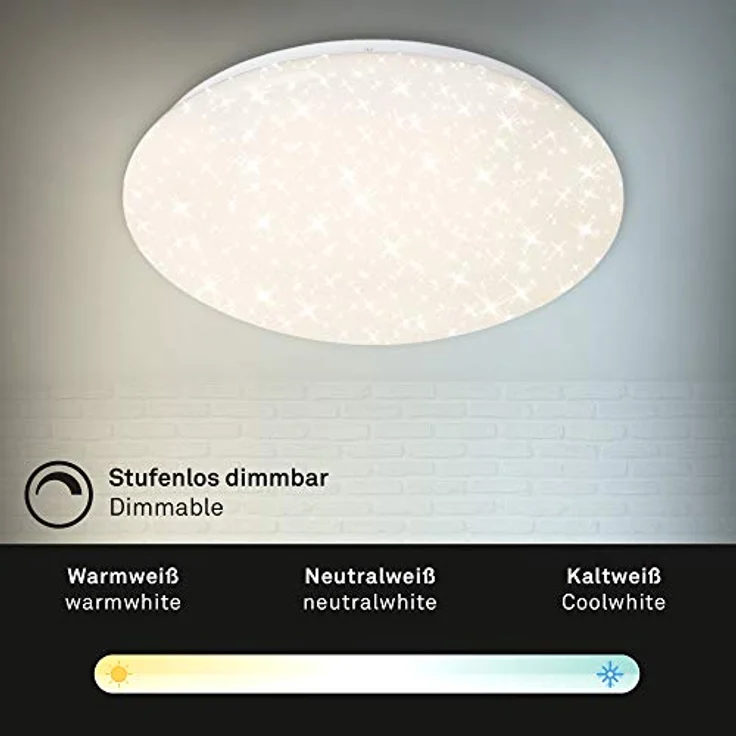 BRILONER LED Deckenlampe mit Sternenhimmel, mit Fernbedienung, einstellbar von warmweiß bis kaltweiß, 38x6,5 cm, Weiß – Bild 3