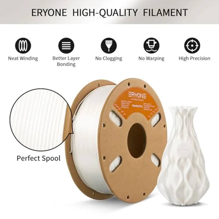 ERYONE PLA Filament 1.75 mm, 3D Drucker Filament mit Maßgenauigkeit +/- 0,03 mm, 1 kg Spule, Jade-Weiß – Bild 4