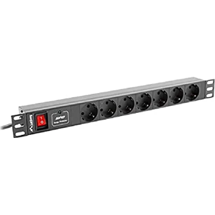 Lanberg PDU-07F-0200-BK Steckdosenleiste, Stromverteilereinheit mit 7 AC-Ausgängen, 1U, 2 m, Überlastschutz, Schwarz