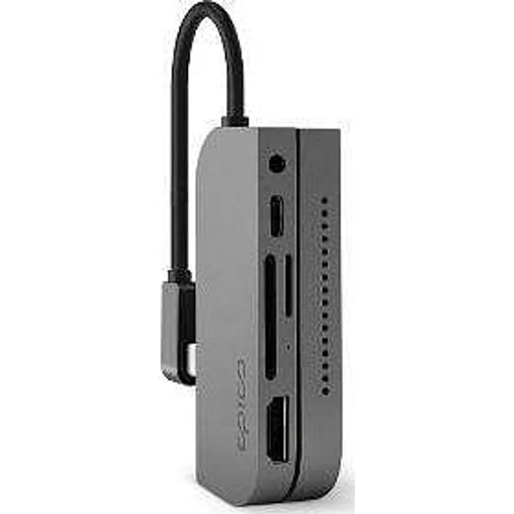 Epico USB 3.2 Gen 1 Type-C Hub, 60 W, HDMI 4K, SD/MicroSD Kartensteckplätze, Grau