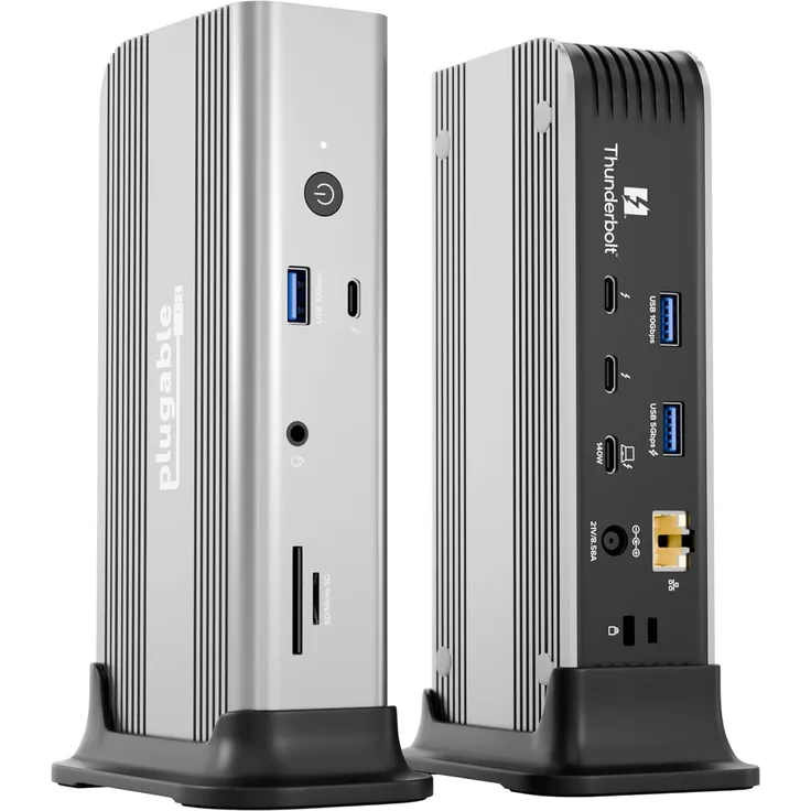 Plugable TBT-UDT3 Thunderbolt 5 Dockingstation, 11-in-1, Dual 8K 120Hz, 140W Ladeleistung, Mac & Windows kompatibel