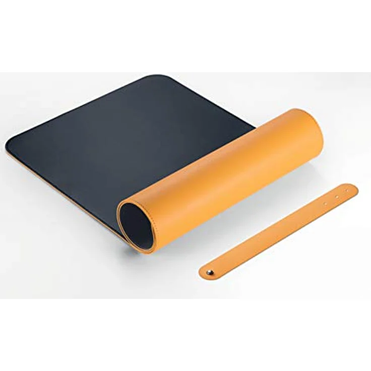 SIGEL SA601 Schreibtischunterlage - rollbar - wasserdicht - rutschfest - hochwertiges Lederimitat - gelb, grau - doppelseitig - 80 x 30 cm – Bild 3