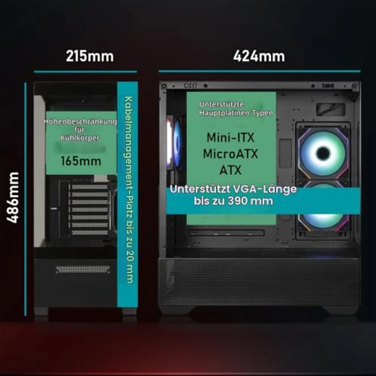 BitFenix CETO Basic Gehäuse, Midi-Tower in Weiß mit ATX-Formfaktor, drei 120-mm A-RGB-Lüftern und gehärtetem Glas – Bild 5
