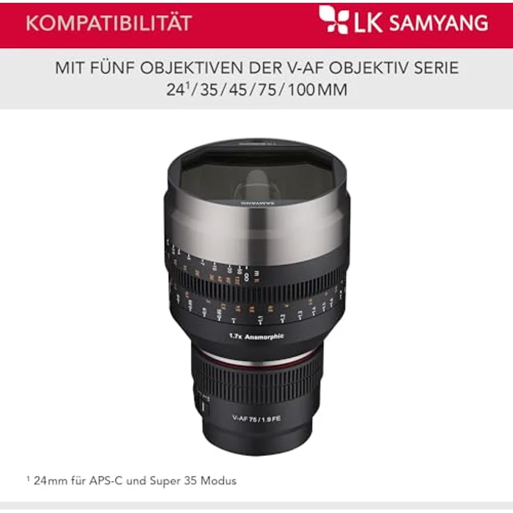 Samyang V-AF 1.7x Anamorphic MF Adapter, Objektivadapter für V-AF-Serie, Schwarz, T1.9 Blende – Bild 8