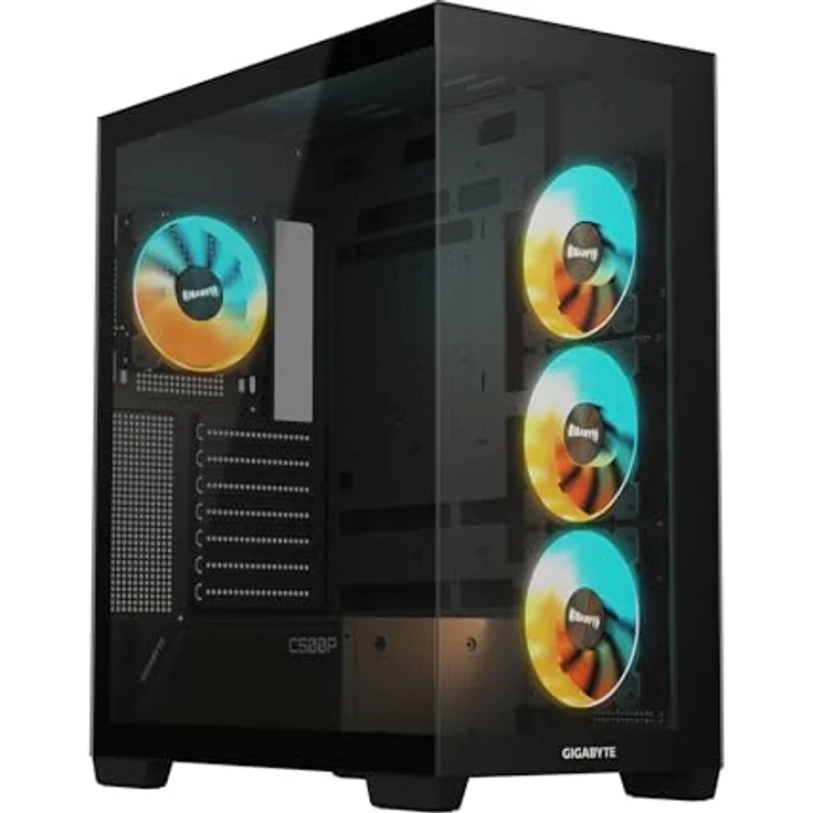 Gigabyte C500 Panoramic Stealth, PC-Gehäuse mit gehärtetem Glas und optimiertem Luftstromdesign, Schwarz – Bild 1