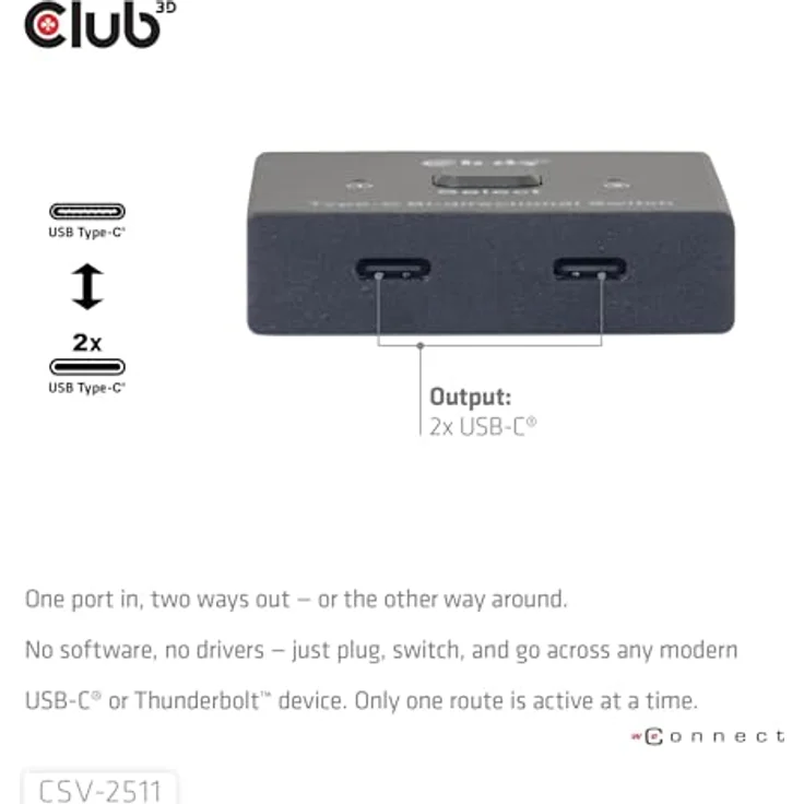 club3D CSV-2511 USB-C® Umschalter, bidirektional, 8K Auflösung, 10 Gbps Datenübertragung, PD 3.0 Unterstützung – Bild 5
