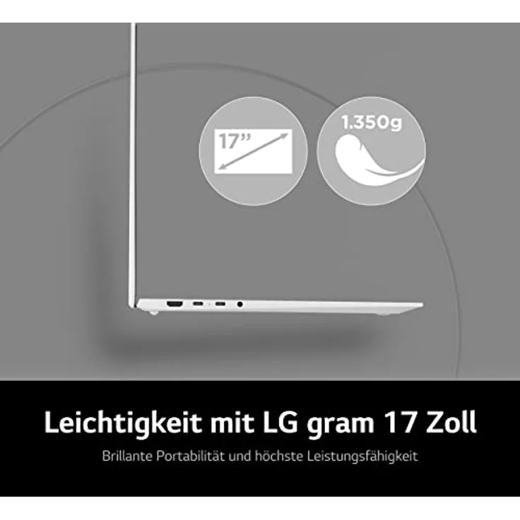 2023 LG Gram 17 Zoll Ultralight Notebook - 1.350g Intel Core i7 Laptop (16GB RAM, 1TB SSD, 20h Akkulaufzeit, 16:10 Entspiegeltes IPS-Display, Thunderbolt 4, Win 11 Home, Mirametrix) - Weiß – Bild 3