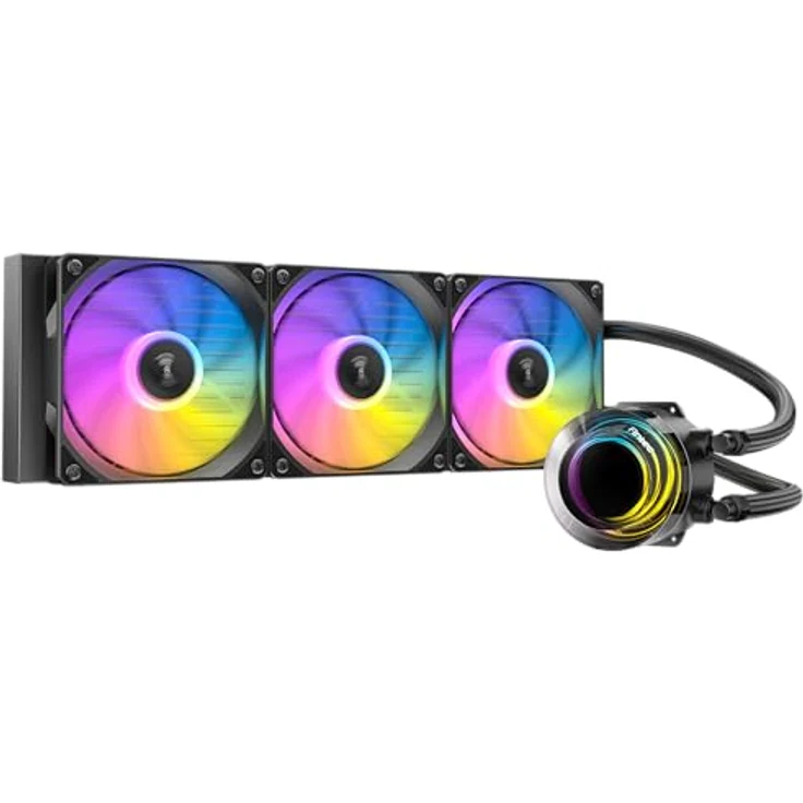 Antec Vortex Lum 360 ARGB Wasserkühlung mit hängendem Spiralpumpenkopf, 360-mm-Aluminium-Kühler und 3 ARGB-PWM-Kühlerlüfter, schwarz – Bild 1