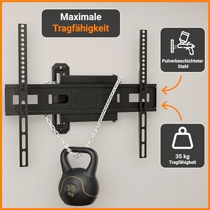 EasyLife FlexMount E70, Einarm-Design TV-Wandhalterung für 37–70" Fernseher bis 35 kg, VESA 600x400, schwenkbar und neigbar mit Kabelführung – Bild 3