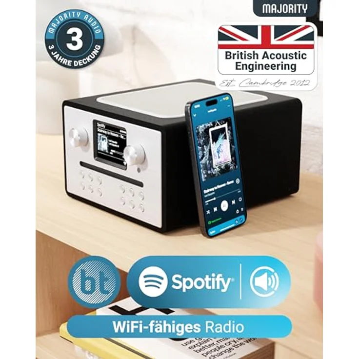 Majority Homerton Internetradio, WLAN mit CD-Player, DAB+, UKW, Bluetooth, Doppelalarm, Farbdisplay – Bild 3