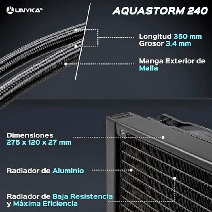 Unykach AquaStorm 240, CPU Wasserkühler mit Echtzeit-Temperaturanzeige, RGB-Regenbogeneffekt, Schwarz – Bild 5