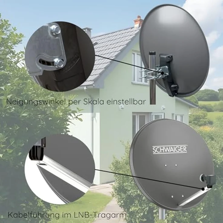 Schwaiger Satellitenanlage Set, Anthrazit Stahl, 75 cm Offset Antenne mit Quad LNB für 4 Teilnehmer – Bild 3