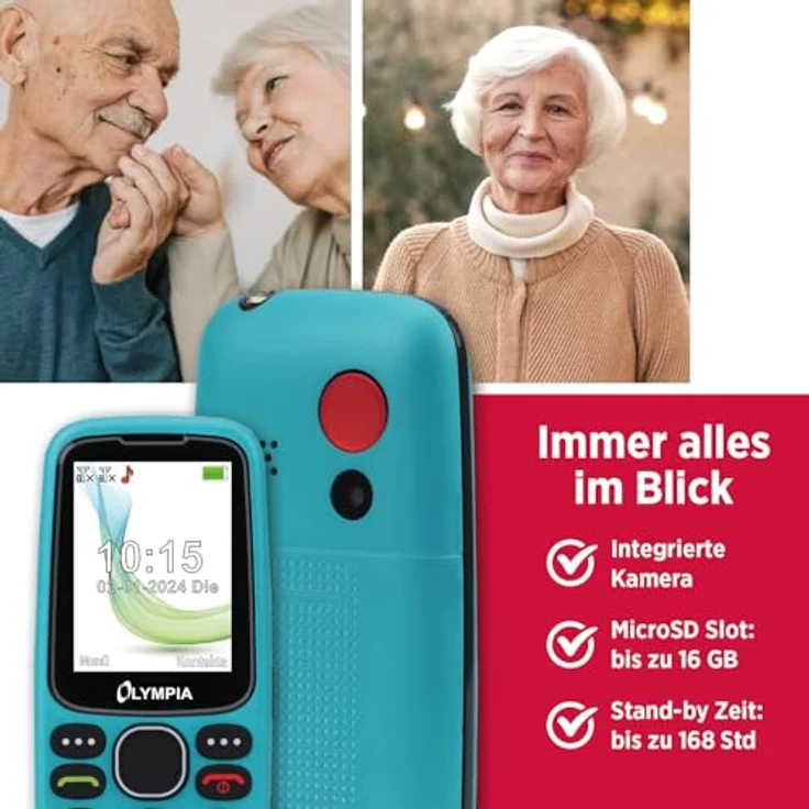 Olympia Star Seniorenhandy | Komfort-Mobiltelefon mit Großtasten, Farb-LC-Display, SOS-Taste, Freisprechfunktion, Bluetooth, MicroSD Slot, Taschenlampe | Türkis - Preisvergleich – Bild 5
