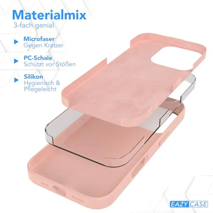 EAZY CASE Premium Silikon Handyhülle für iPhone 16 Pro, Slimcover mit Kameraschutz und weichem Innenfutter, rosa – Bild 5